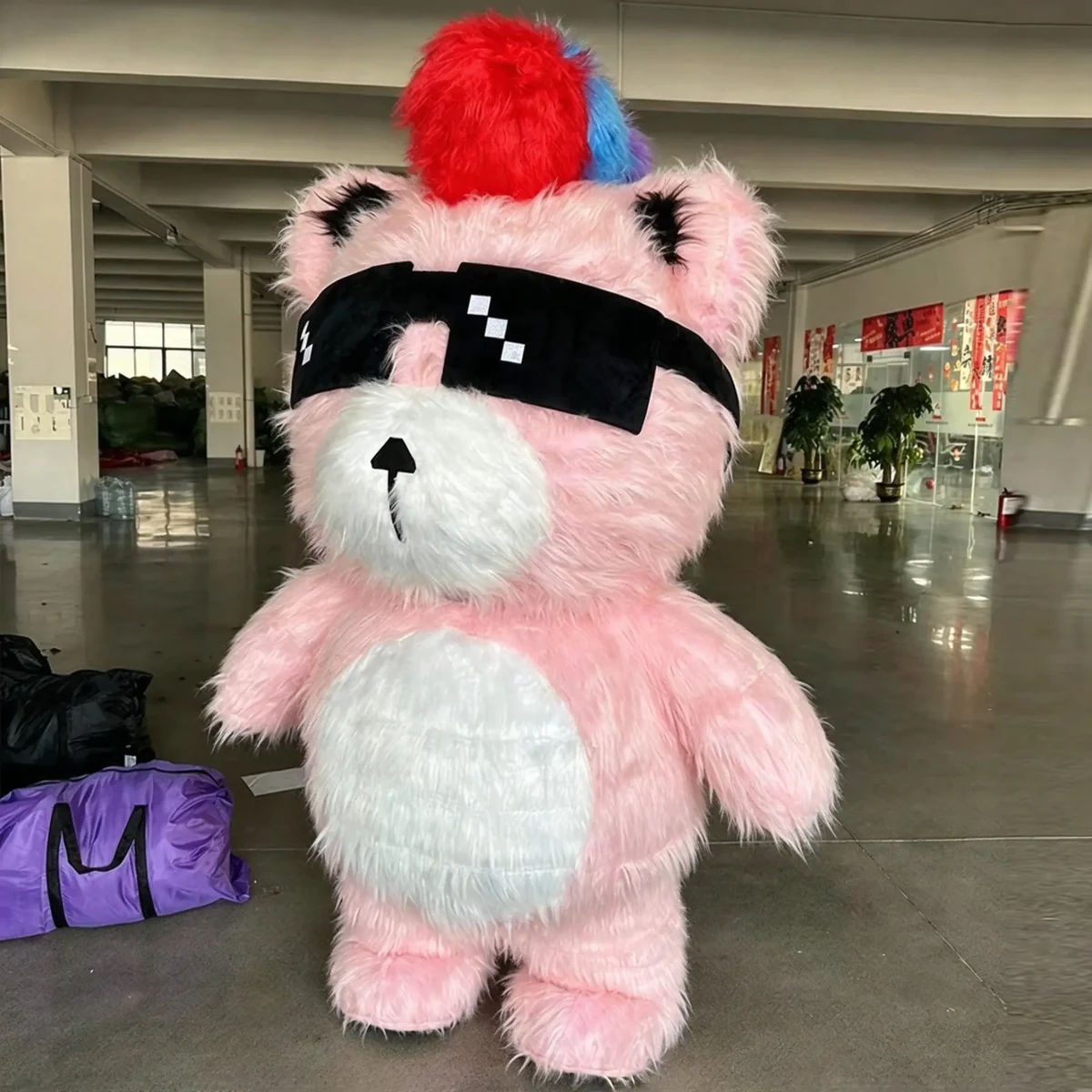 Pink Visor Bear Mascot — inflatable mascot costume, factory photo