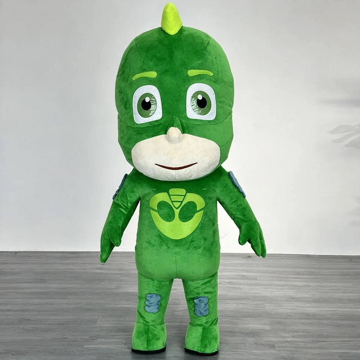 Green Lizard Hero Mascot — inflatable mascot costume, factory photo