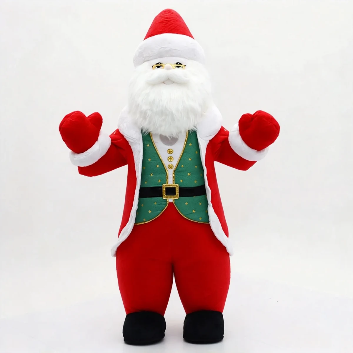 Green Vest Santa Mascot — inflatable mascot costume, factory photo