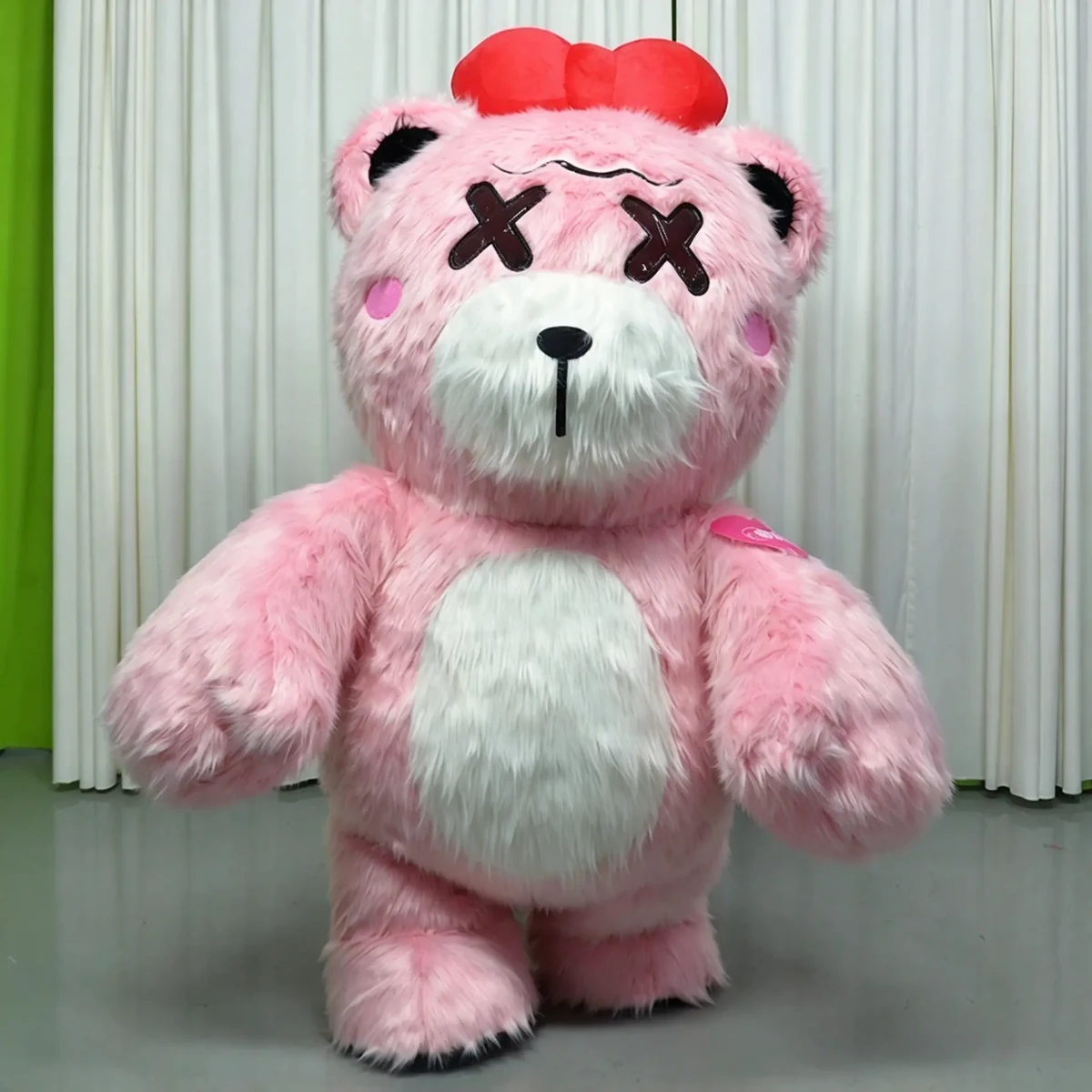 Pink Bow Bear Mascot — inflatable mascot costume, factory photo