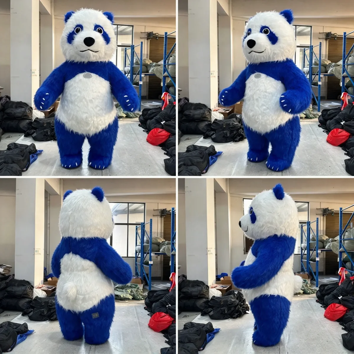 Blue Panda Mascot — inflatable mascot costume, factory photo