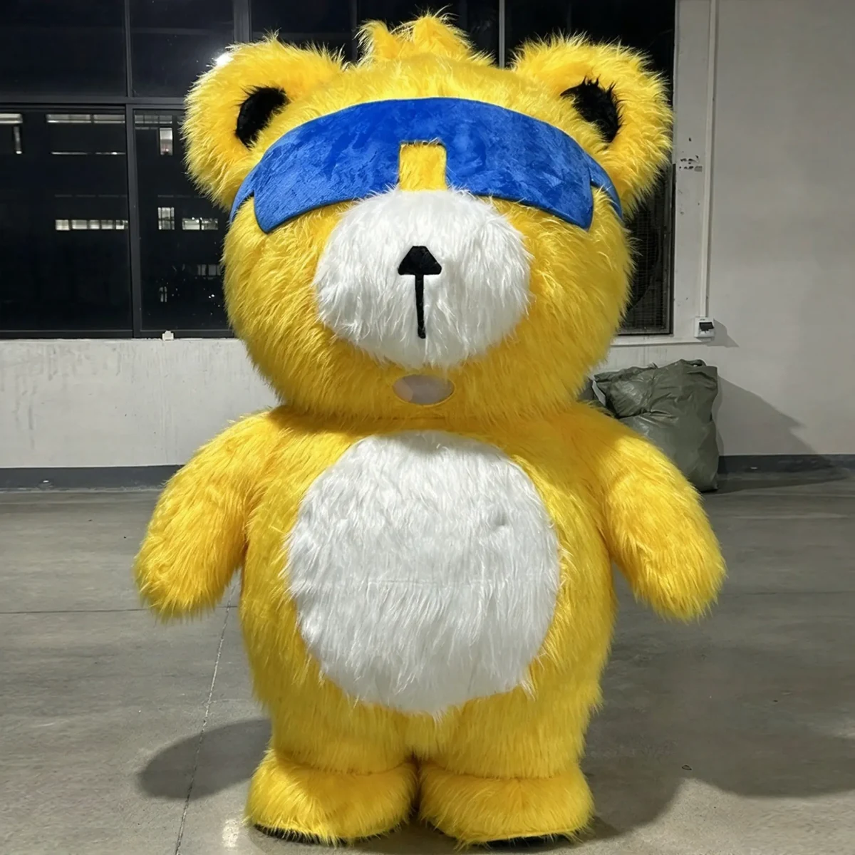 Yellow Visor Bear Mascot — inflatable mascot costume, factory photo