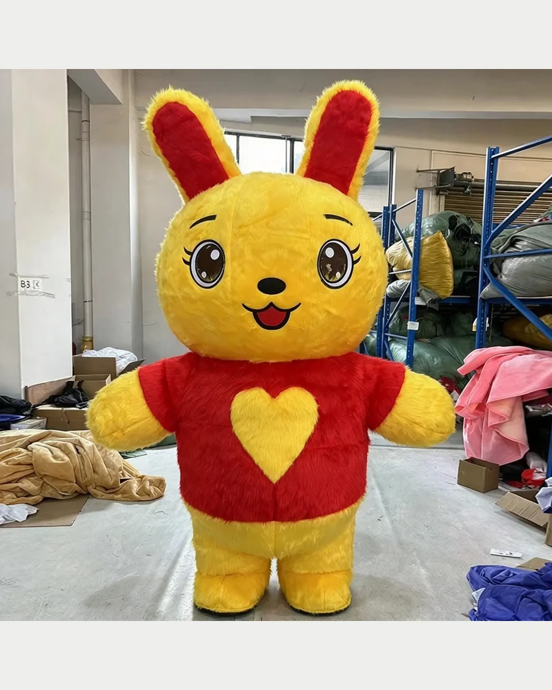 Yellow Heart Bunny Mascot