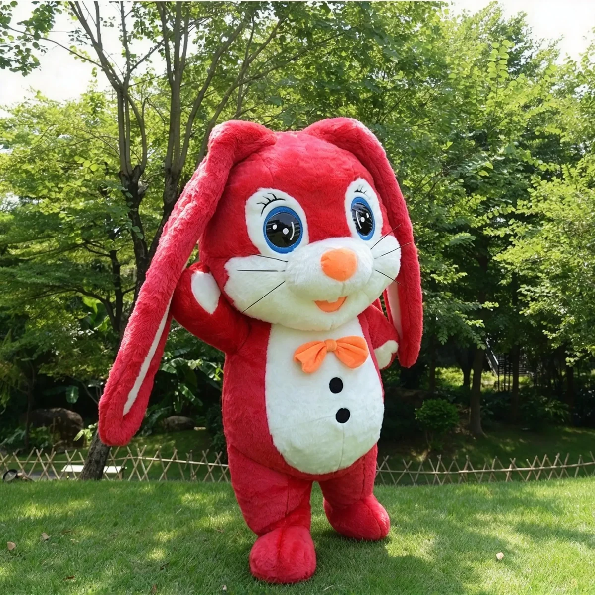 Red Long-Ear Bunny Mascot — inflatable mascot costume, factory photo