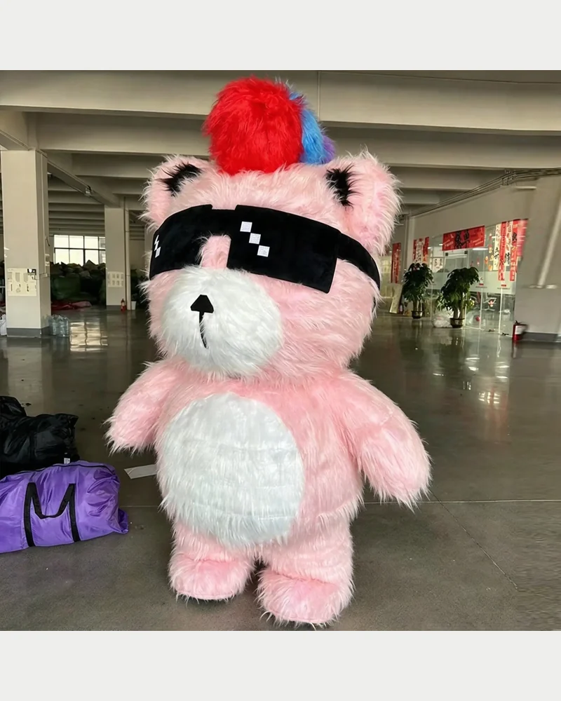 Pink Visor Bear Mascot