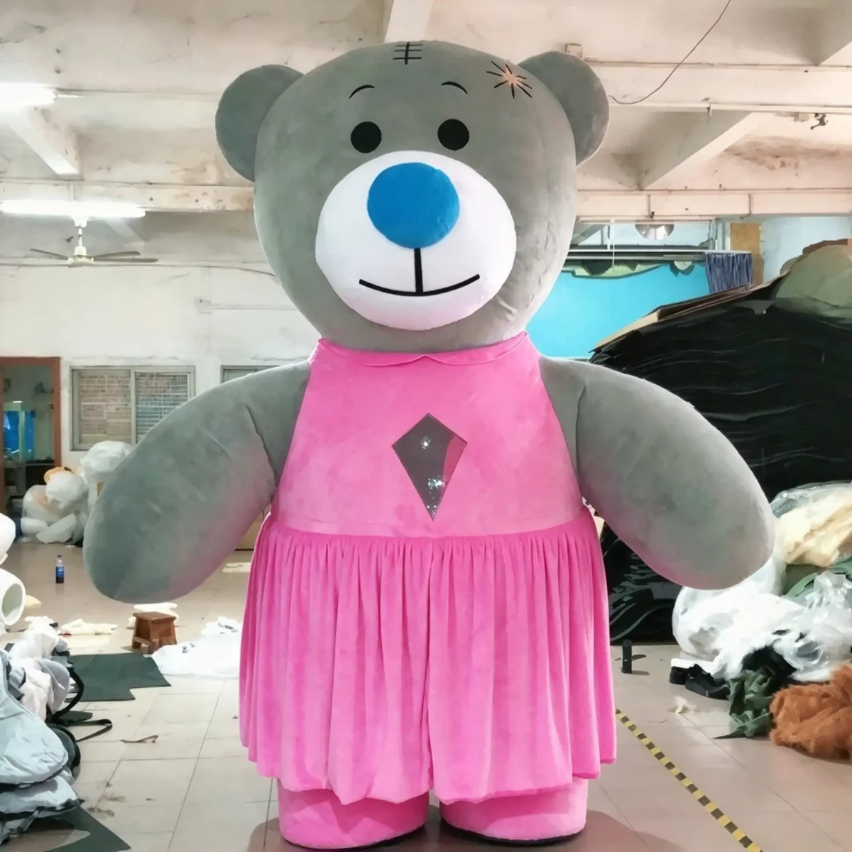 Pink Dress Bear Mascot — inflatable mascot costume, factory photo