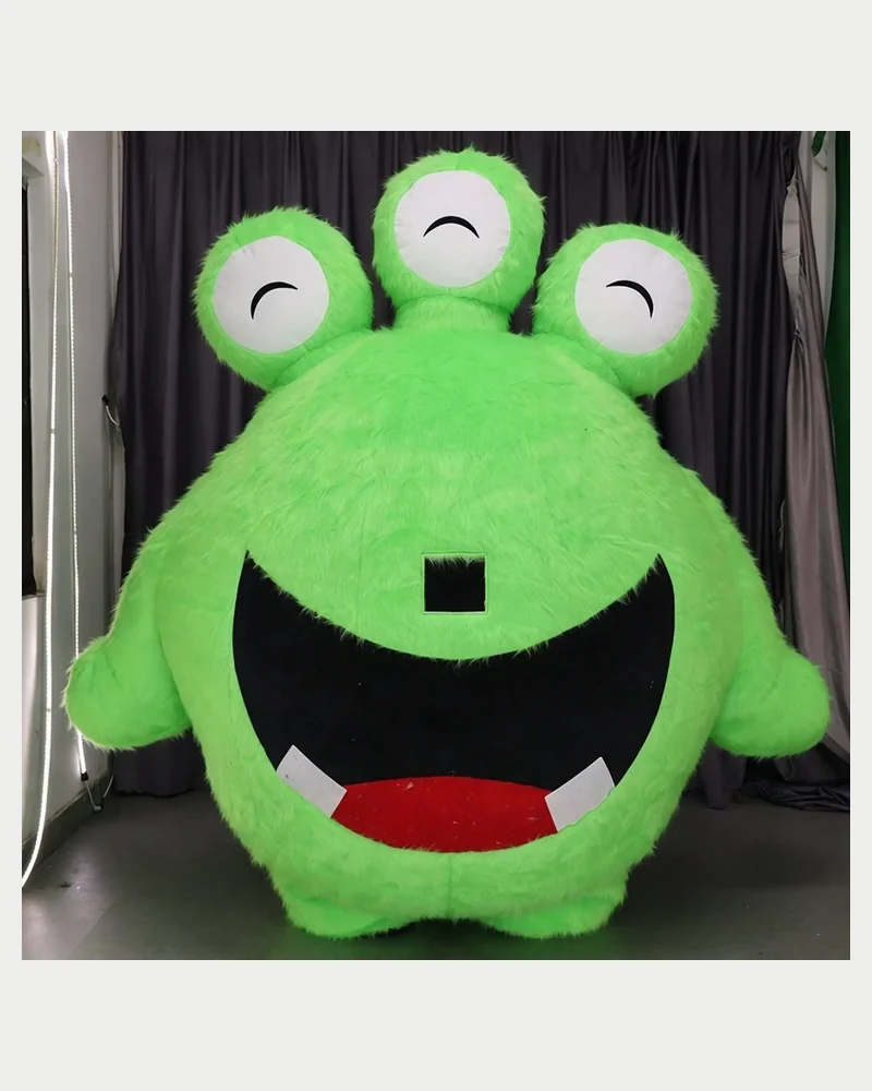 Green Three-Eye Monster Mascot