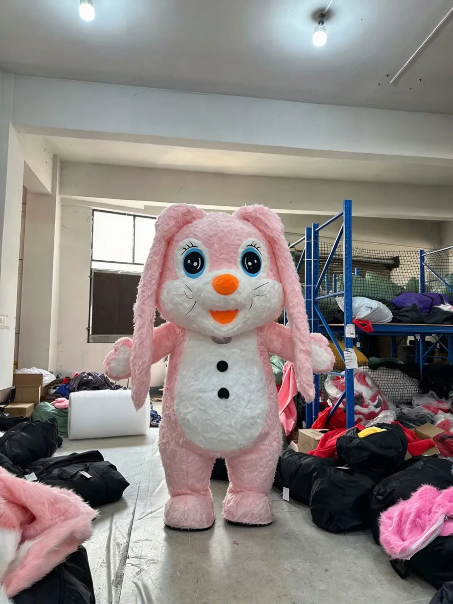 Pink Long-Ear Bunny Mascot — inflatable mascot costume, factory photo