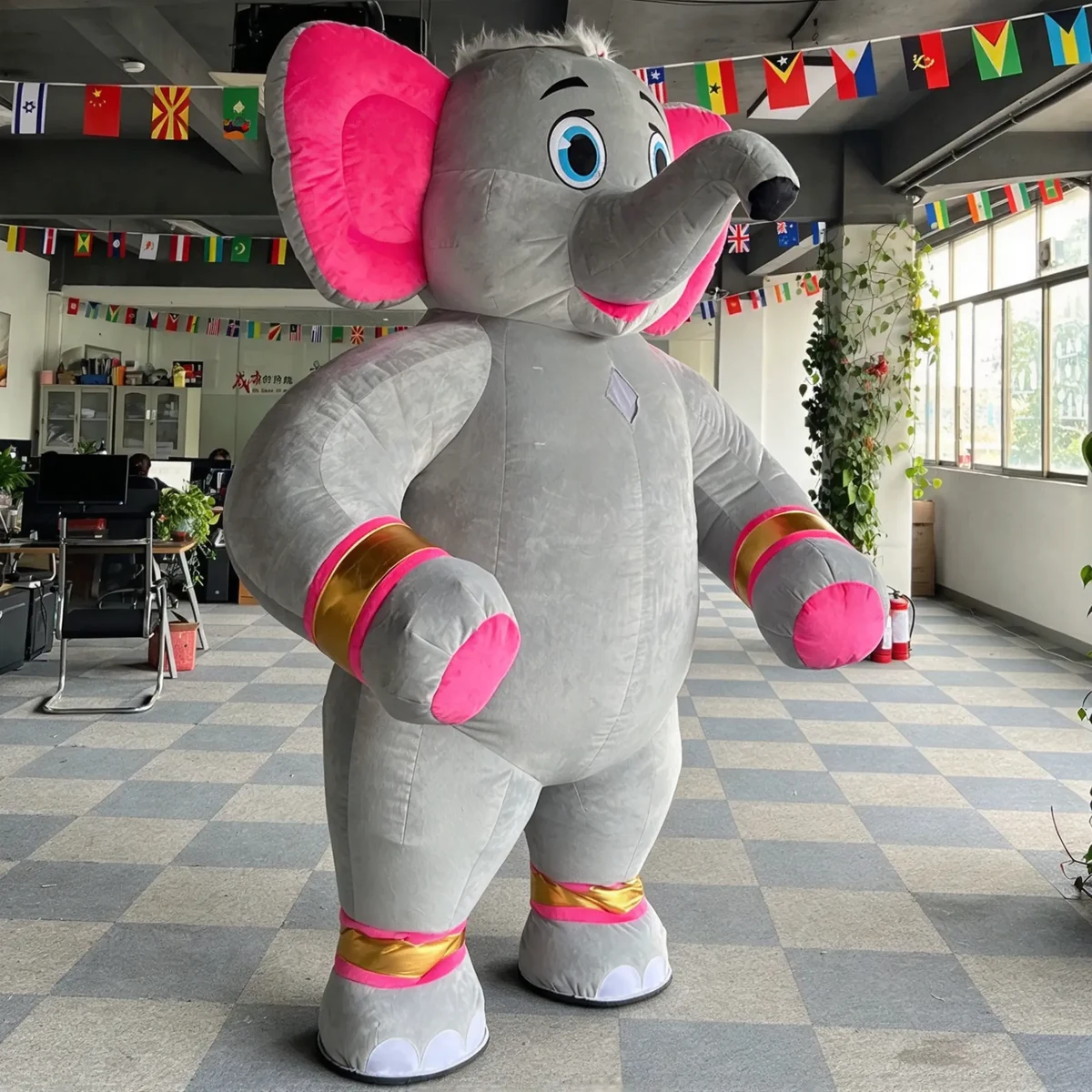 Pink Parade Elephant Mascot — inflatable mascot costume, factory photo