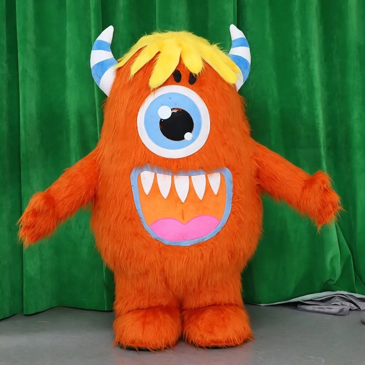 Orange One-Eye Monster Mascot — inflatable mascot costume, factory photo