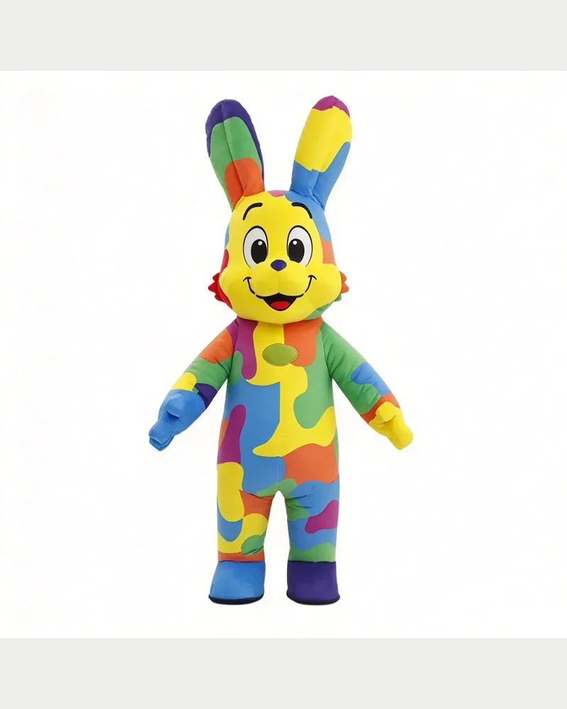 Patchwork Rainbow Bunny Mascot