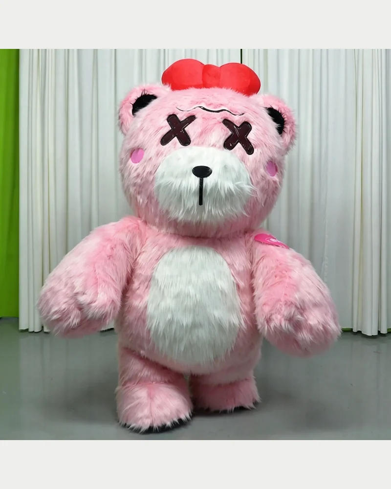 Pink Bow Bear Mascot