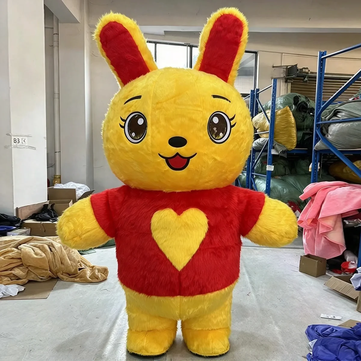 Yellow Heart Bunny Mascot — inflatable mascot costume, factory photo