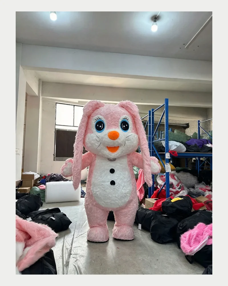 Pink Long-Ear Bunny Mascot