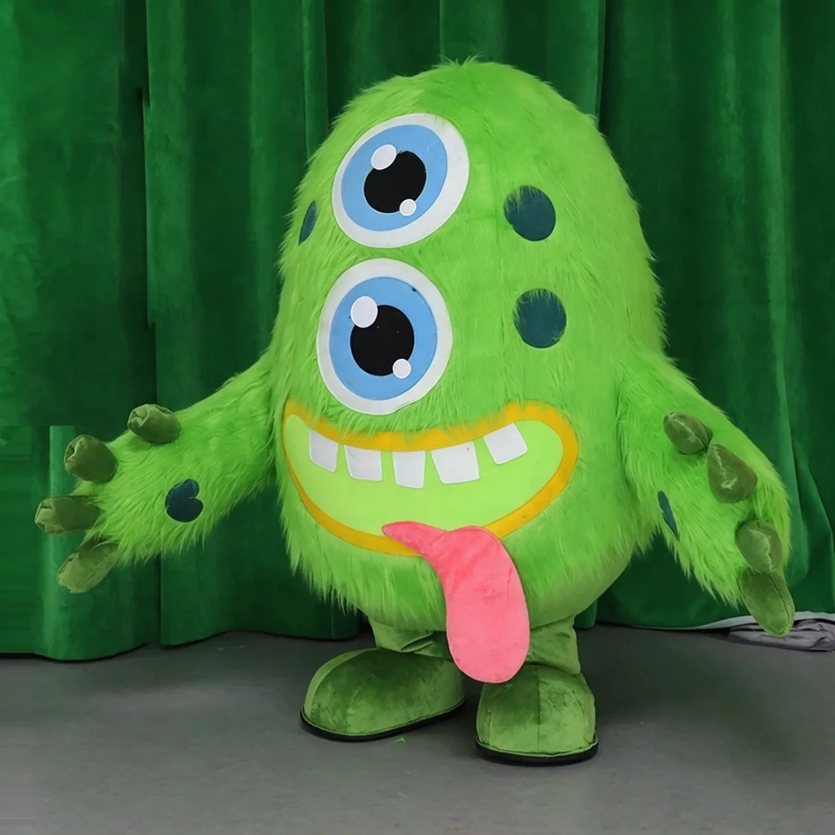 Green Two-Eye Monster Mascot — inflatable mascot costume, factory photo