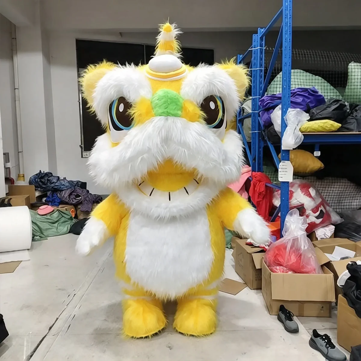 Yellow Lion Dance Mascot — inflatable mascot costume, factory photo